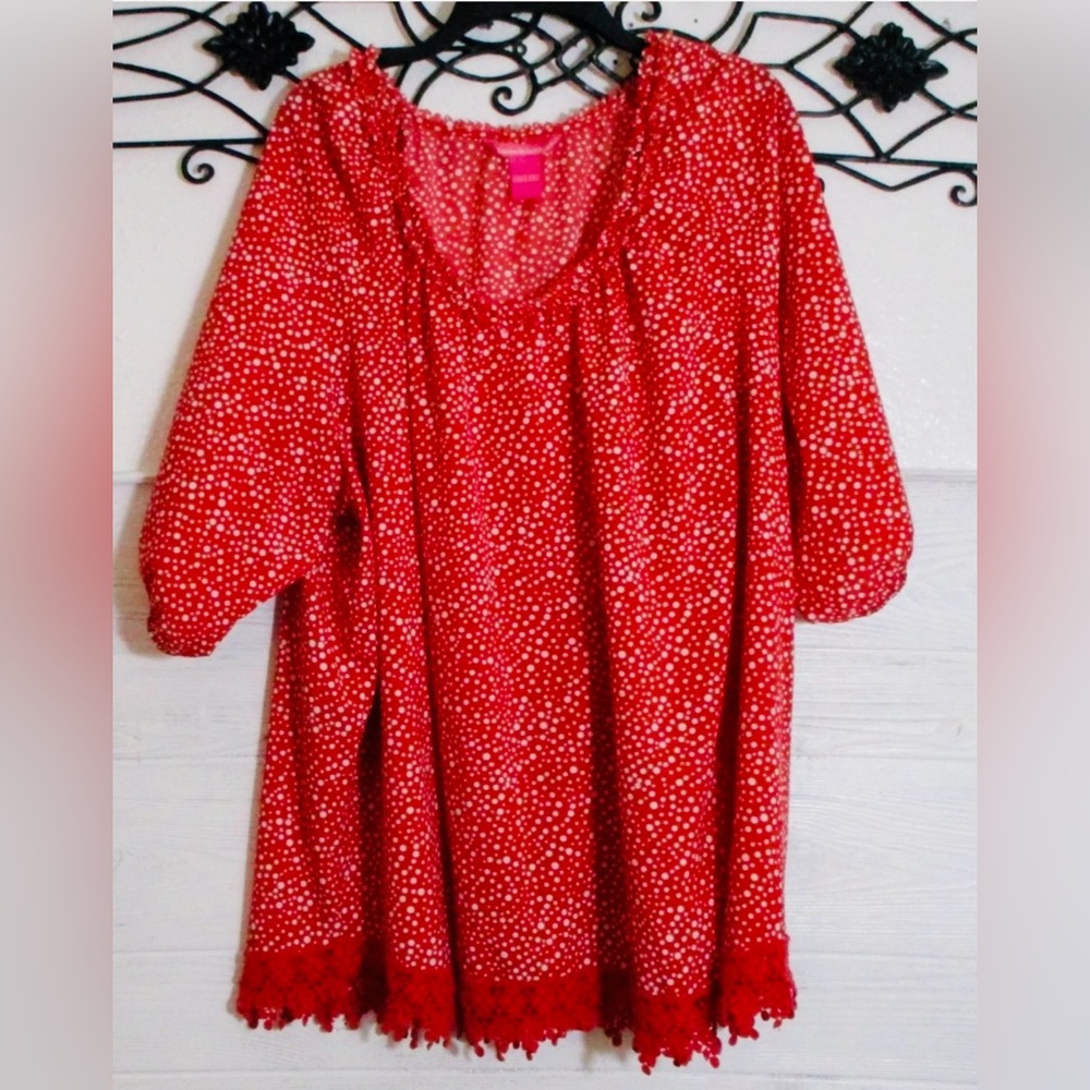 Woman Within Sz 2X (26/28W) Woman Within Red Polka Dot Peasant Tunic L👀K!!!🤩🤩